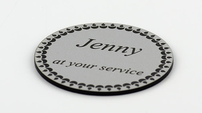 Badge personalised in Gravolase™Metallics
