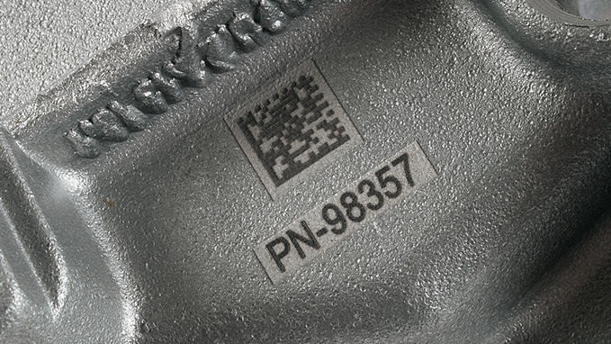Laser marking of DataMatrix™ and alphanumeric codes on metal parts