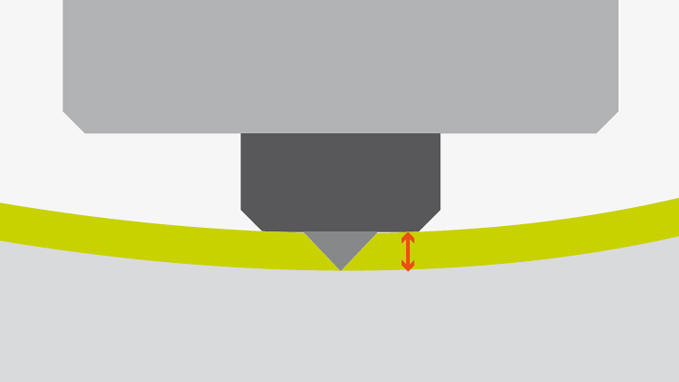 The height of the tip dictates the engraving depth